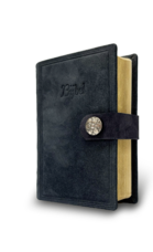 Bijbel in nubuck met zilveren drukknoop 