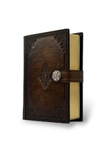 Antiek geb. zakbijbel met zilveren bloem